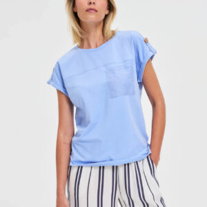 T-shirt z kieszonką błękitny