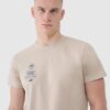 4F T-shirt regular z nadrukiem męski - beżowy