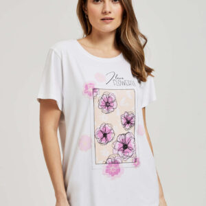 T-shirt z printem i napisem biały