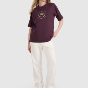 4F T-shirt oversize z nadrukiem damski - fioletowy