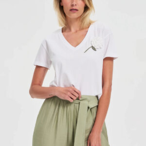 Bluzka z szydełkową aplikacją biała