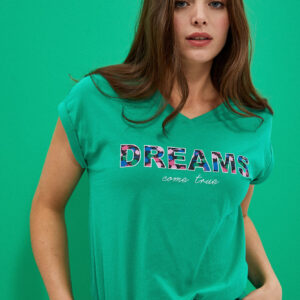 Bawełniana bluzka z napisem zielona