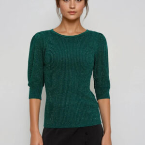 321bcb5ac5de54f2840b2e5e6604612f41e82709 Sweter z bufiastymi rękawami zielony