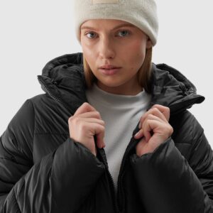 4F Długi płaszcz puchowy z syntetycznym wypełnieniem damski - czarny