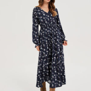 3253d8a1efbf0e4bf25d48f57d2ddf312e592a91 Wiskozowa sukienka w kwiaty granatowa