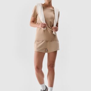 4F T-shirt regular gładki damski - beżowy