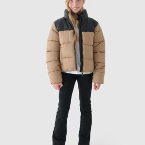 4F Kurtka puchowa z wypełnieniem syntetycznym dziewczęca - beżowa 122 (6-7 lat)