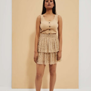 351cc35255155488c66baa730c03d52e06a0dd13 Spódnica mini z falbanami ciemnobeżowa