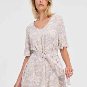 Wiskozowa sukienka z paskiem różowa