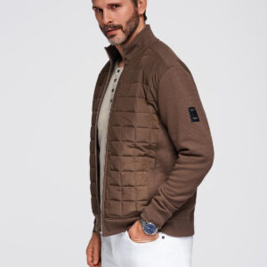 Lekka rozpinana męska kurtka z pikowanym przodem – brązowa V3