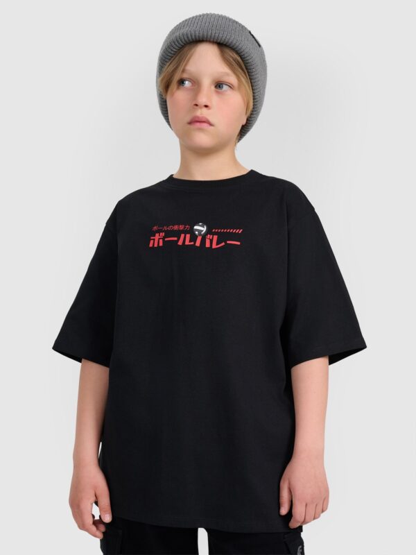 4F T-shirt oversize z nadrukiem chłopięcy - czarny 140 (9-10 lat)