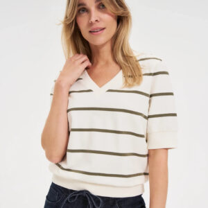 Bluza w paski z krótkimi rękawami ecru