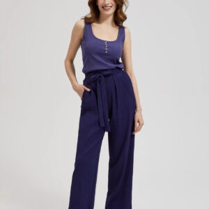 Spodnie z szerokimi nogawkami i wiązaniem fioletowe