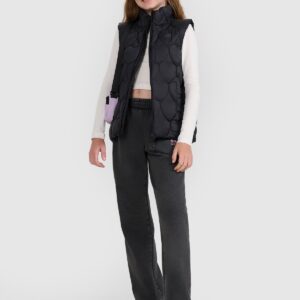 4F Bezrękawnik puchowy z wypełnieniem syntetycznym dziewczęcy - czarny 122 (6-7 lat)