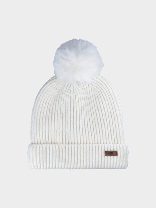 4F Czapka zimowa z pomponem damska - biała