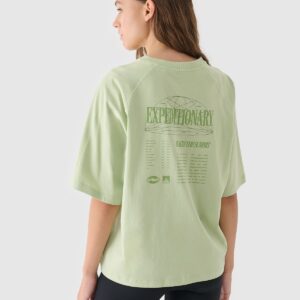 4F T-shirt oversize z nadrukiem damski - oliwkowy/khaki