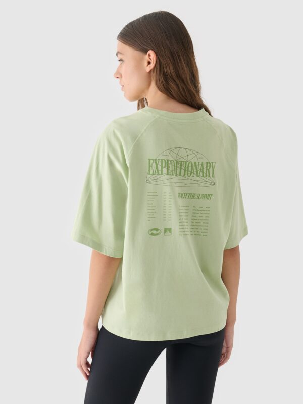 3974778d7d1893d6234565d4aafc7bbc7d2654a5 4F T-shirt oversize z nadrukiem damski - oliwkowy/khaki