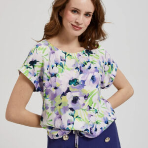 Wzorzysta koszula w kwiaty fioletowa