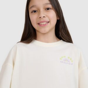 4F T-shirt oversize crop top z nadrukiem dziewczęcy - biały 158 (12-13 lat)