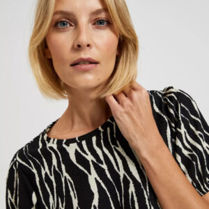 Wzorzysta bluzka z bufiastymi krótkimi rękawami czarna