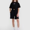 4F T-shirt oversize crop top z nadrukiem dziewczęcy - czarny 134 (8-9 lat)