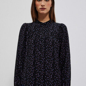 Wzorzysta koszula z bufiastymi rękawami czarna