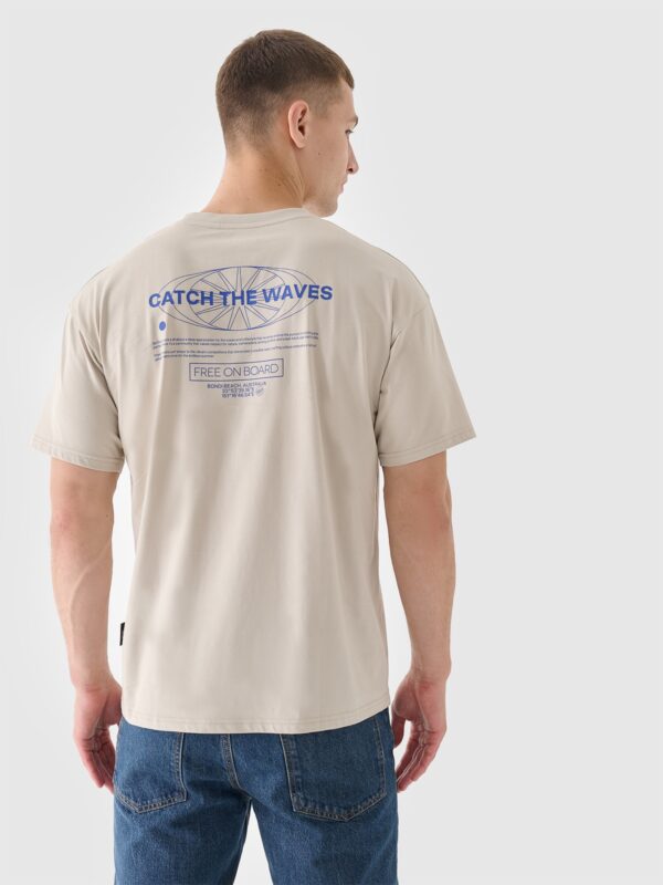 4F T-shirt oversize z nadrukiem męski - beżowy