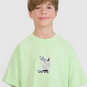 4F T-shirt oversize z nadrukiem chłopięcy - zielony 146 (10-11 lat)