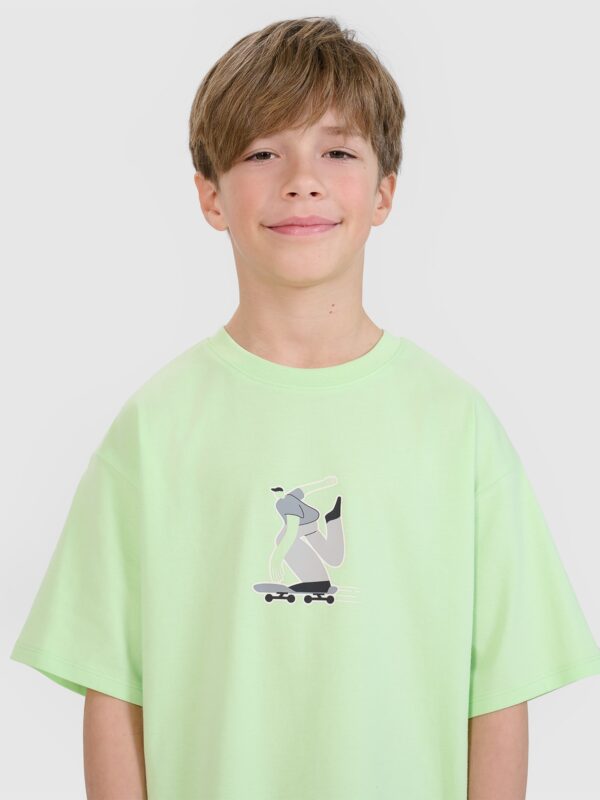 3b507063fc70dcb4d7728ab3e562d1d261c419db 4F T-shirt oversize z nadrukiem chłopięcy - zielony 146 (10-11 lat)