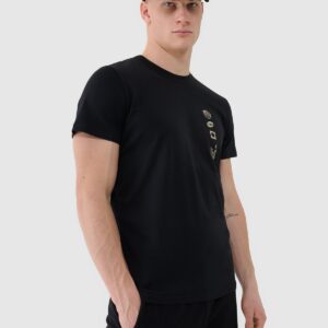 4F T-shirt regular z nadrukiem męski - czarny
