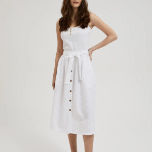 3ba378f487f2e993a7ed37ac2cbf4405a1373e2a Spódnica midi z guzikami z wiązaniem w talii biała