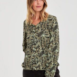 Bluzka w kwiaty oliwkowa