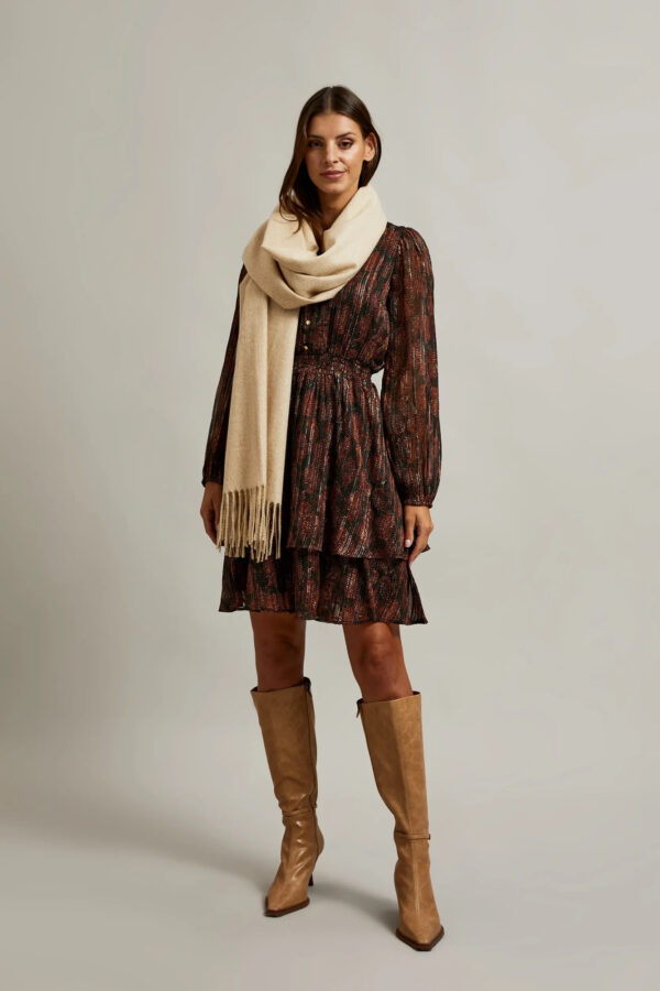 Gładki szalik beżowy z frędzlami