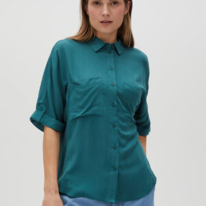 Wiskozowa koszula z podwijanymi rękawami zielona