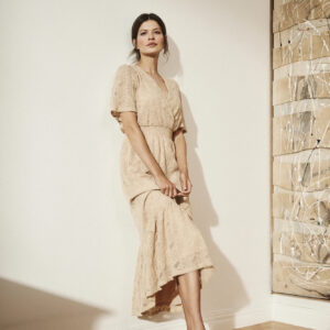 Koronkowa sukienka midi beżowa