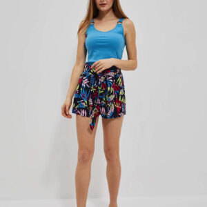 Szorty z nadrukiem i wiązaniem w pasie granatowe