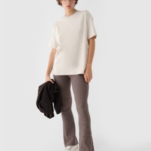 4F T-shirt oversize z nadrukiem damski - beżowy