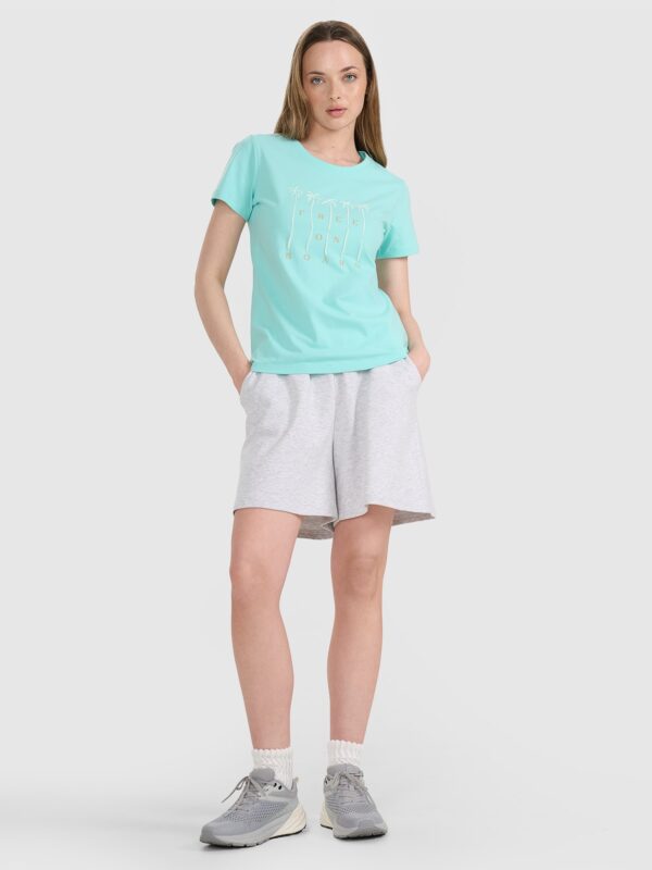4F T-shirt regular z nadrukiem damski - turkusowy