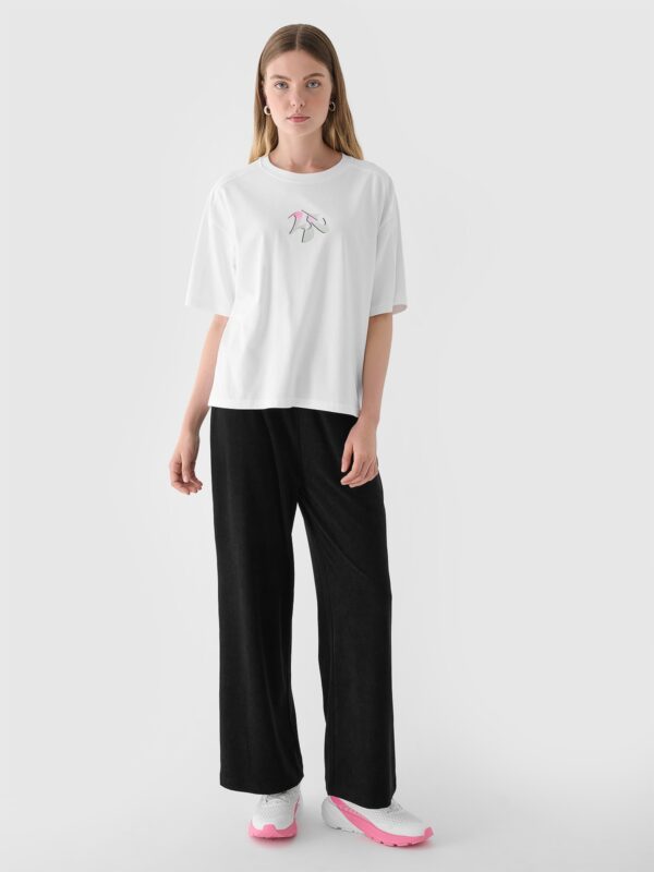 4F T-shirt oversize z nadrukiem damski - biały