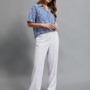 3fb3d40e983a983823db2a054a1345d183608685 Lniane spodnie z nogawkami w kant białe