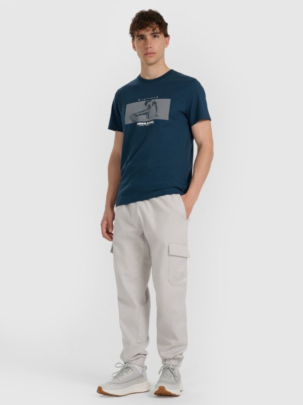 4F T-shirt regular z nadrukiem męski - granatowy