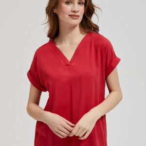 Koszula z dekoltem w serek i krókimi rękawami czerwona