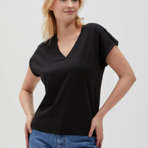 4255092cdc553a1ae64128d5064501af8d8f004c Gładki t-shirt z dekoltem w serek czarny