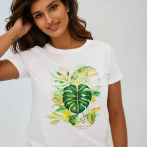 T-shirt z tropikalnym nadrukiem biały