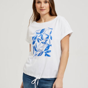 Bluzka z roślinnym nardrukiem i krótkimi rękawami biała