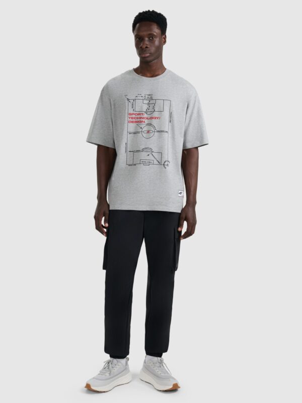 4F T-shirt oversize z nadrukiem męski - szary