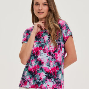 Wzorzysta bluzka fuksjowa