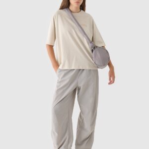 4F T-shirt oversize z nadrukiem damski - beżowy