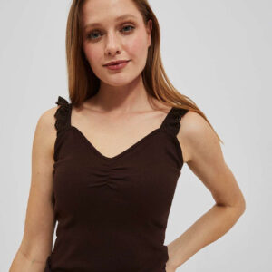 Top z ozdobnymi ramiączkami ciemnbrązowy
