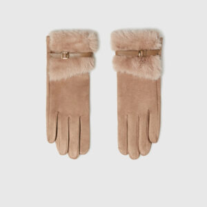 Rękawiczki z futerkiem beżowe